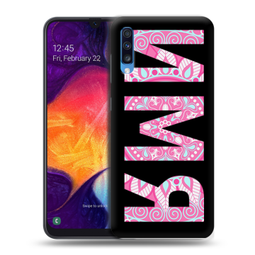 Силиконовый противоударный чехол на Samsung Galaxy A70 с принтом ИМЯ