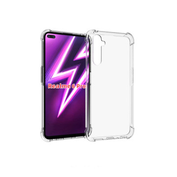 Прозрачный противоударный силиконовый чехол для Realme 6 Pro с усиленными углами Прозрачный противоударный силиконовый чехол для Realme 6 Pro с усиленными углами