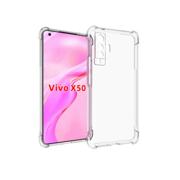 Силиконовый глянцевый транспарентный чехол с усиленными углами для Vivo X50 Силиконовый глянцевый транспарентный чехол с усиленными углами для Vivo X50