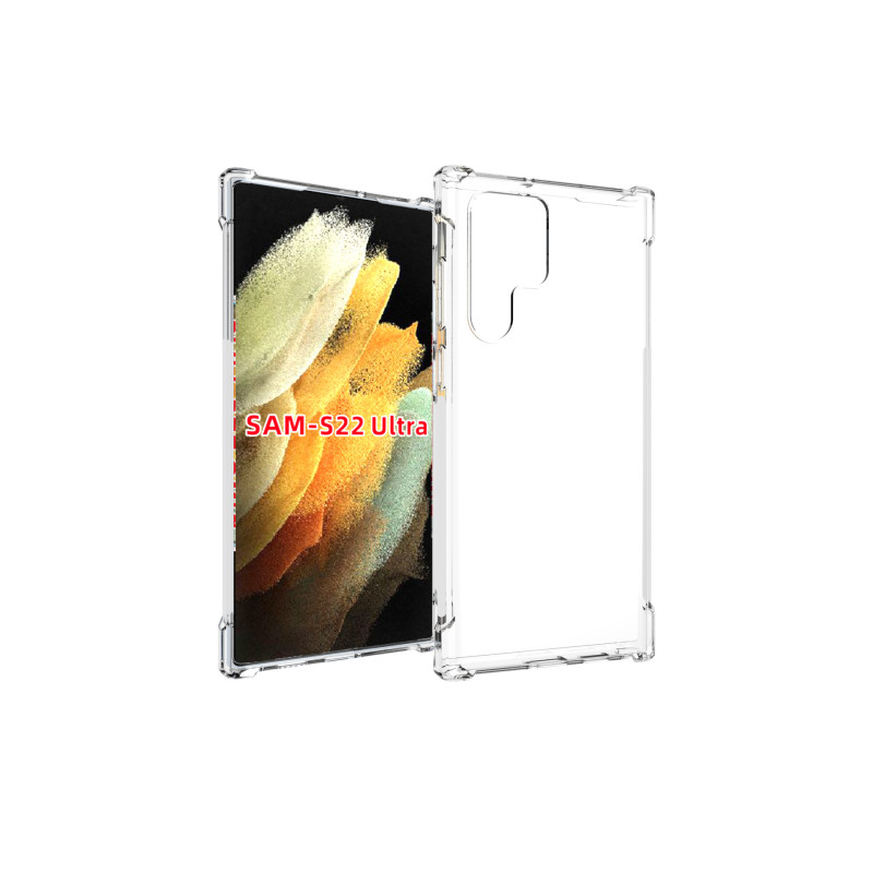 Силиконовый глянцевый транспарентный чехол с усиленными углами для Samsung Galaxy S22 Ultra Силиконовый глянцевый транспарентный чехол с усиленными углами для Samsung Galaxy S22 Ultra