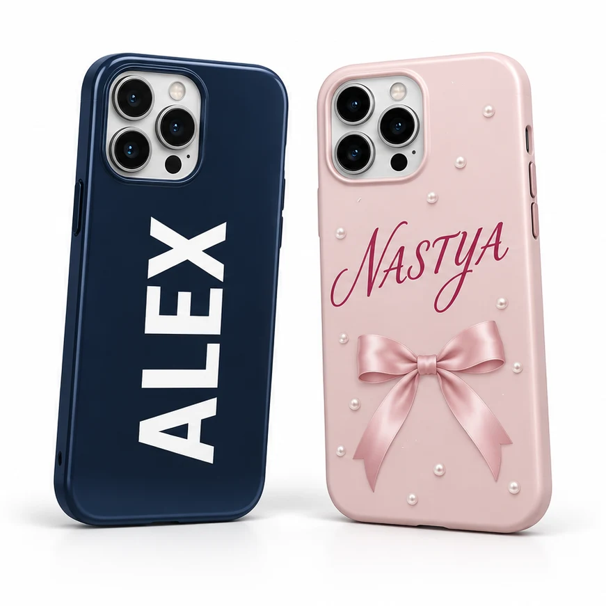 Синий чехол ALEX и нежно-розовый чехол NASTYA с бантом