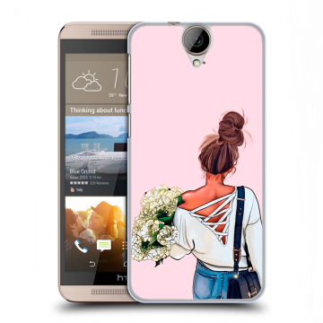 Пластиковый чехол на HTC One E9+ с принтом Девушка и букет
