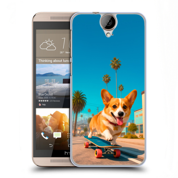 Пластиковый чехол на HTC One E9+ с принтом Корги на скейте