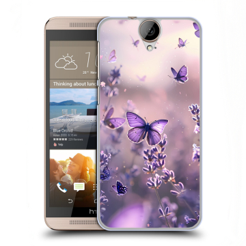 Пластиковый чехол на HTC One E9+ с принтом бабочки и лаванда