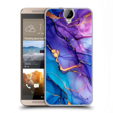 Пластиковый чехол на HTC One E9+ с принтом синий мрамор