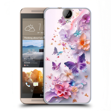 Пластиковый чехол на HTC One E9+ с принтом цветы бабочки Пластиковый чехол на HTC One E9+ с принтом цветы бабочки