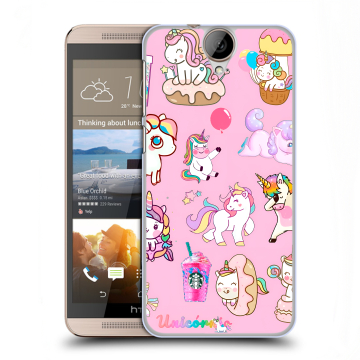 Пластиковый чехол на HTC One E9+ с принтом розовые единороги