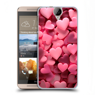 Пластиковый чехол на HTC One E9+ с принтом розовые сердечки