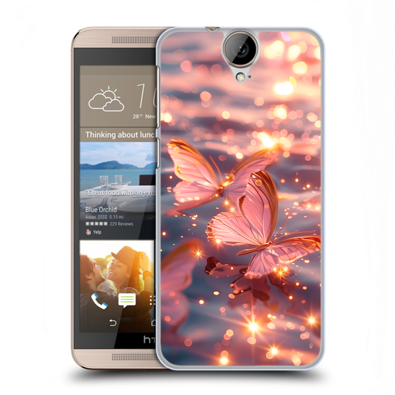 Пластиковый чехол на HTC One E9+ с принтом бабочки розовые Пластиковый чехол на HTC One E9+ с принтом бабочки розовые