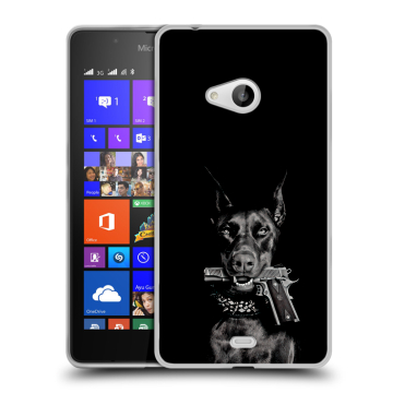Силиконовый чехол на Microsoft Lumia 540 с принтом Доберман и пистолет Силиконовый чехол на Microsoft Lumia 540 с принтом Доберман и пистолет
