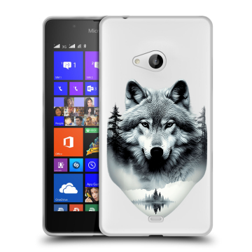 Силиконовый чехол на Microsoft Lumia 540 с принтом Волк в лесу