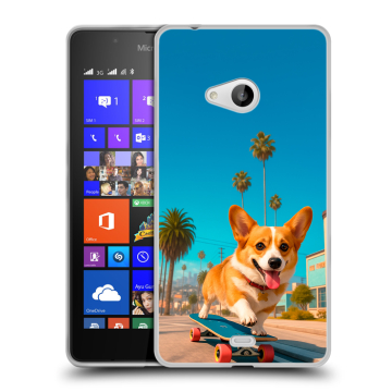 Силиконовый чехол на Microsoft Lumia 540 с принтом Корги на скейте