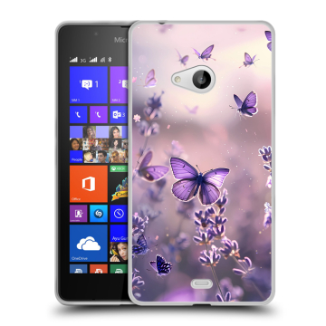 Силиконовый чехол на Microsoft Lumia 540 с принтом бабочки и лаванда