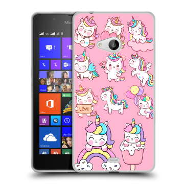 Силиконовый чехол на Microsoft Lumia 540 с принтом Единороги и радуга Силиконовый чехол на Microsoft Lumia 540 с принтом Единороги и радуга