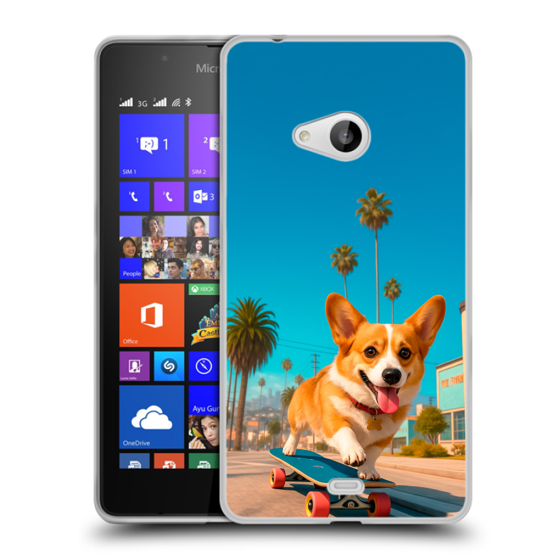Пластиковый чехол на Microsoft Lumia 540 с принтом Корги на скейте Пластиковый чехол на Microsoft Lumia 540 с принтом Корги на скейте