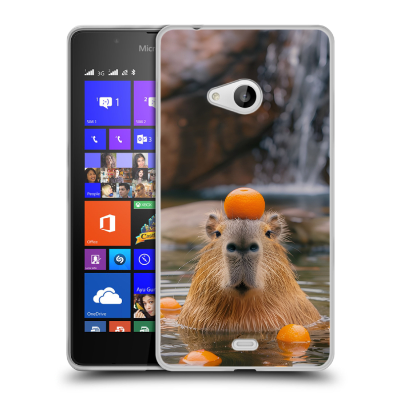 Силиконовый чехол на Microsoft Lumia 540 с принтом Капибара с апельсином Силиконовый чехол на Microsoft Lumia 540 с принтом Капибара с апельсином