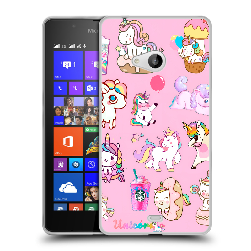 Силиконовый чехол на Microsoft Lumia 540 с принтом розовые единороги Силиконовый чехол на Microsoft Lumia 540 с принтом розовые единороги