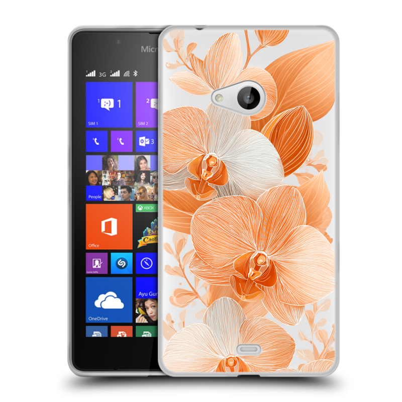 Силиконовый чехол на Microsoft Lumia 540 с принтом Бежевые цветы Силиконовый чехол на Microsoft Lumia 540 с принтом Бежевые цветы