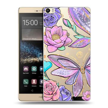 Пластиковый чехол на Huawei P8 Max с принтом Бабочки и цветы