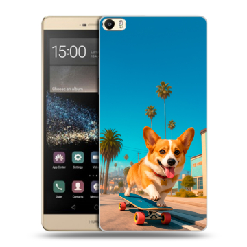 Пластиковый чехол на Huawei P8 Max с принтом Корги на скейте