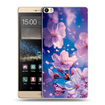 Пластиковый чехол на Huawei P8 Max с принтом цветы бабочки