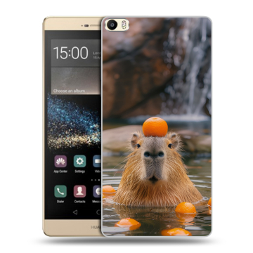 Пластиковый чехол на Huawei P8 Max с принтом Капибара с апельсином