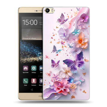 Пластиковый чехол на Huawei P8 Max с принтом цветы бабочки
