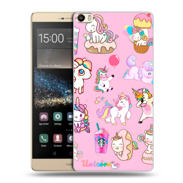 Пластиковый чехол на Huawei P8 Max с принтом розовые единороги