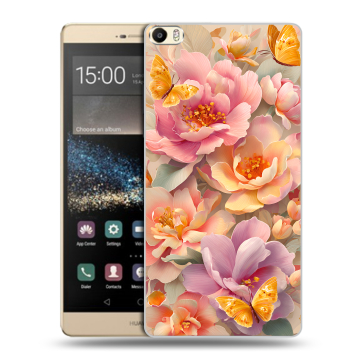 Пластиковый чехол на Huawei P8 Max с принтом Цветы и бабочки