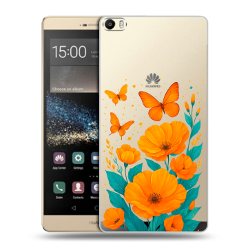 Пластиковый чехол на Huawei P8 Max с принтом цветы бабочки