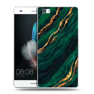 Силиконовый чехол на Huawei P8 Lite с принтом Мрамор зеленое золото