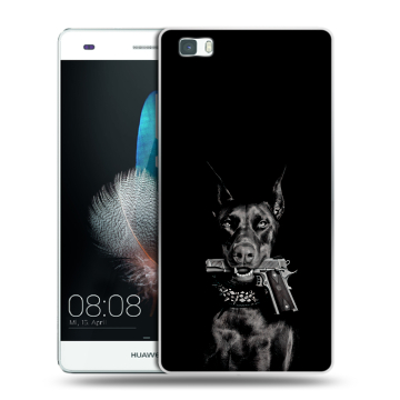 Силиконовый чехол на Huawei P8 Lite с принтом Доберман и пистолет
