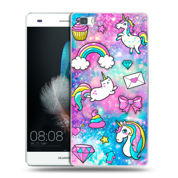 Силиконовый чехол на Huawei P8 Lite с принтом Единороги