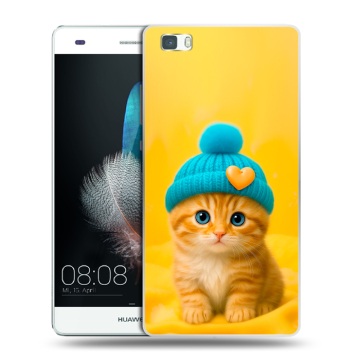 Силиконовый чехол на Huawei P8 Lite с принтом Котенок в шапке