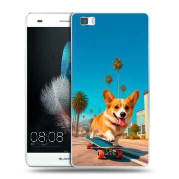 Силиконовый чехол на Huawei P8 Lite с принтом Корги на скейте Силиконовый чехол на Huawei P8 Lite с принтом Корги на скейте