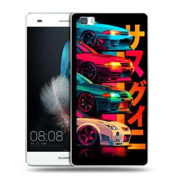 Силиконовый чехол на Huawei P8 Lite с принтом Гоночные машины Силиконовый чехол на Huawei P8 Lite с принтом Гоночные машины