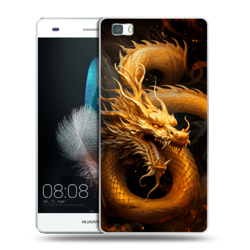 Силиконовый чехол на Huawei P8 Lite с принтом Золотой дракон