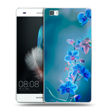 Силиконовый чехол на Huawei P8 Lite с принтом Голубые цветы Силиконовый чехол на Huawei P8 Lite с принтом Голубые цветы
