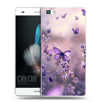 Силиконовый чехол на Huawei P8 Lite с принтом бабочки и лаванда Силиконовый чехол на Huawei P8 Lite с принтом бабочки и лаванда