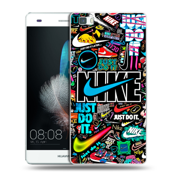 Силиконовый чехол на Huawei P8 Lite с принтом найк nike черный