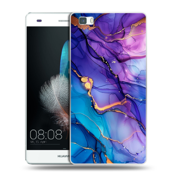 Силиконовый чехол на Huawei P8 Lite с принтом синий мрамор