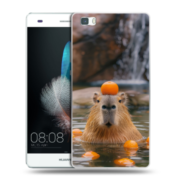 Силиконовый чехол на Huawei P8 Lite с принтом Капибара с апельсином