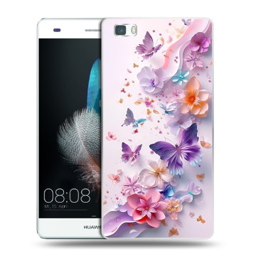 Силиконовый чехол на Huawei P8 Lite с принтом цветы бабочки