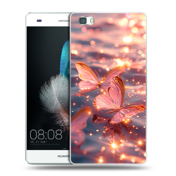 Силиконовый чехол на Huawei P8 Lite с принтом бабочки розовые Силиконовый чехол на Huawei P8 Lite с принтом бабочки розовые