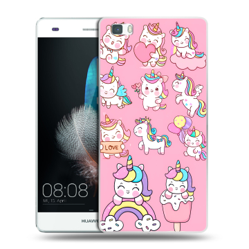 Силиконовый чехол на Huawei P8 Lite с принтом Единороги и радуга