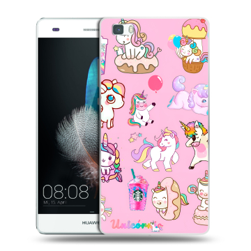 Силиконовый чехол на Huawei P8 Lite с принтом розовые единороги Силиконовый чехол на Huawei P8 Lite с принтом розовые единороги
