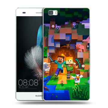 Силиконовый чехол на Huawei P8 Lite с принтом Майнкрафт Minecraft