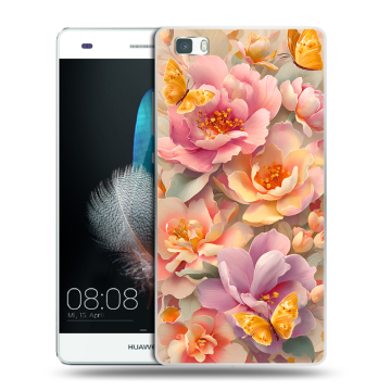 Силиконовый чехол на Huawei P8 Lite с принтом Цветы и бабочки Силиконовый чехол на Huawei P8 Lite с принтом Цветы и бабочки