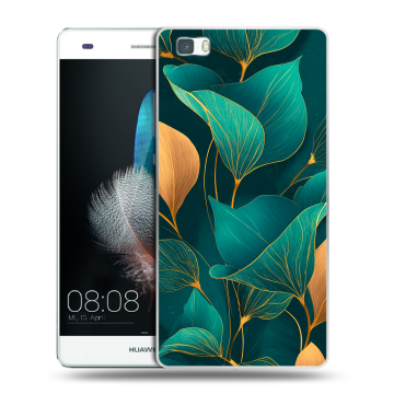 Силиконовый чехол на Huawei P8 Lite с принтом Листья и золото Силиконовый чехол на Huawei P8 Lite с принтом Листья и золото