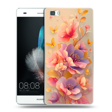 Силиконовый чехол на Huawei P8 Lite с принтом Цветы и бабочки Силиконовый чехол на Huawei P8 Lite с принтом Цветы и бабочки